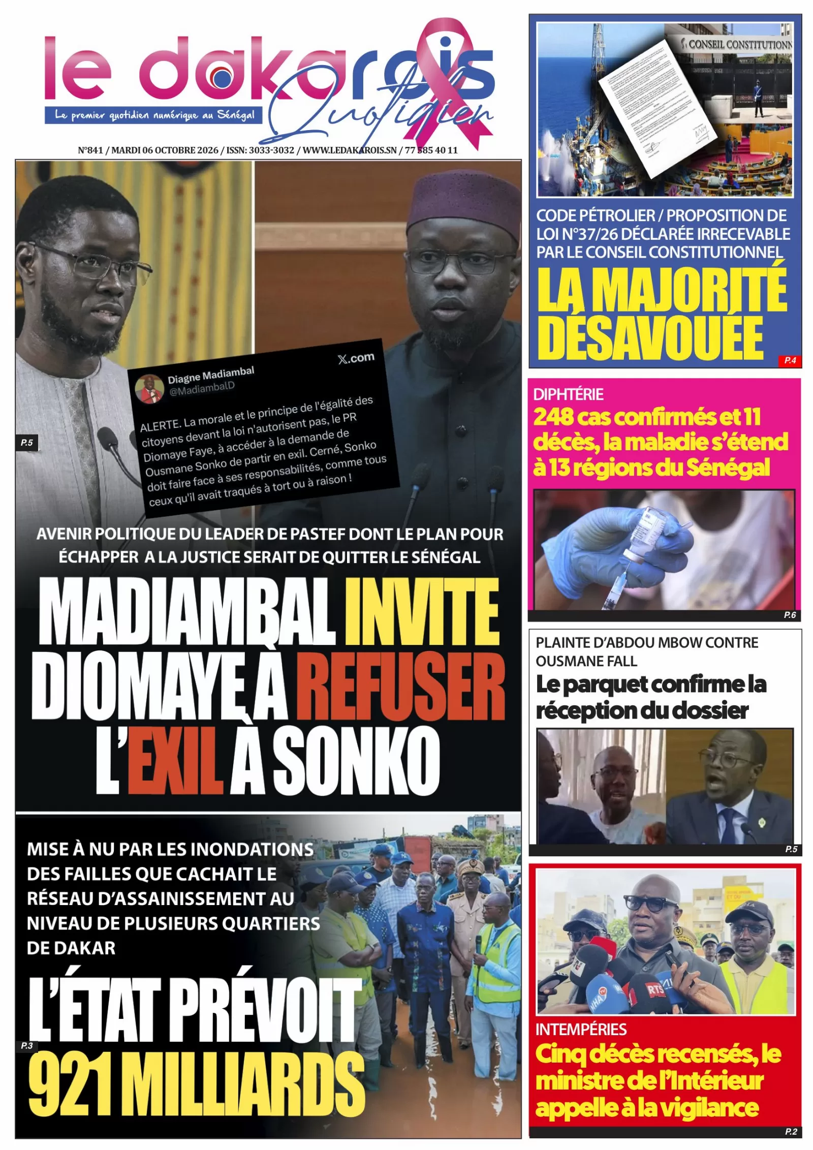 Le Dakarois Quotidien N°841 – 06/10/2026