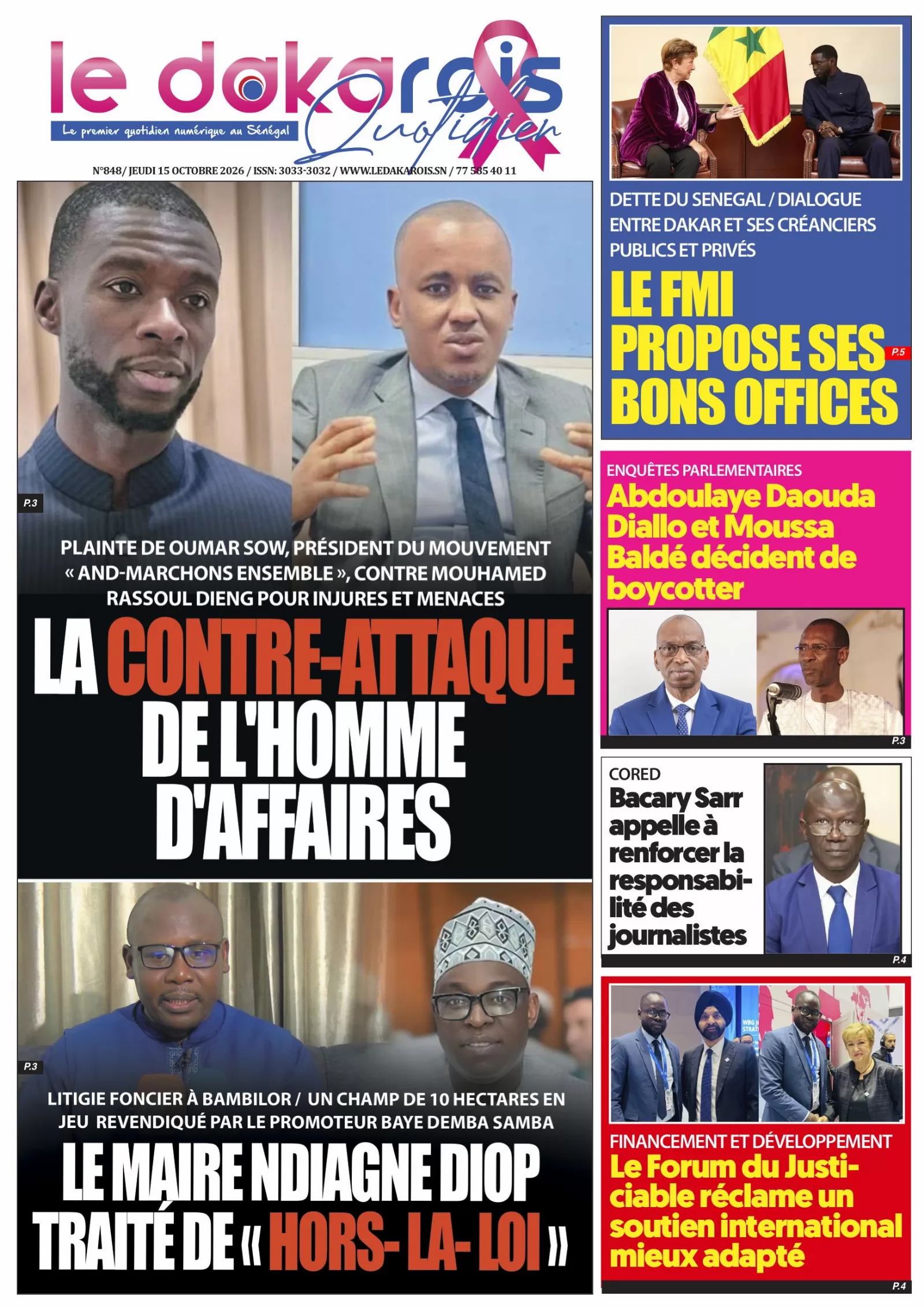 Le Dakarois Quotidien N°848 – 15/10/2026