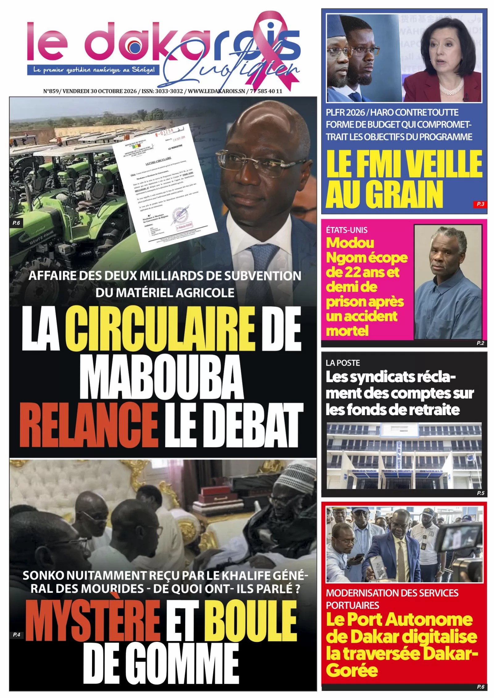 Le Dakarois Quotidien N°859 – 30/10/2026