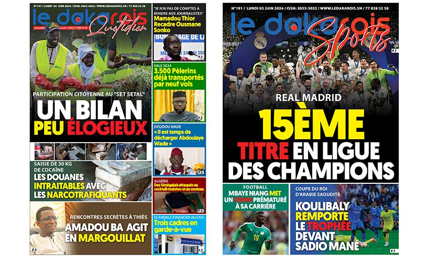 Le Dakarois Quotidien & Le Dakarois Sports N°191 – du 03/06/2024