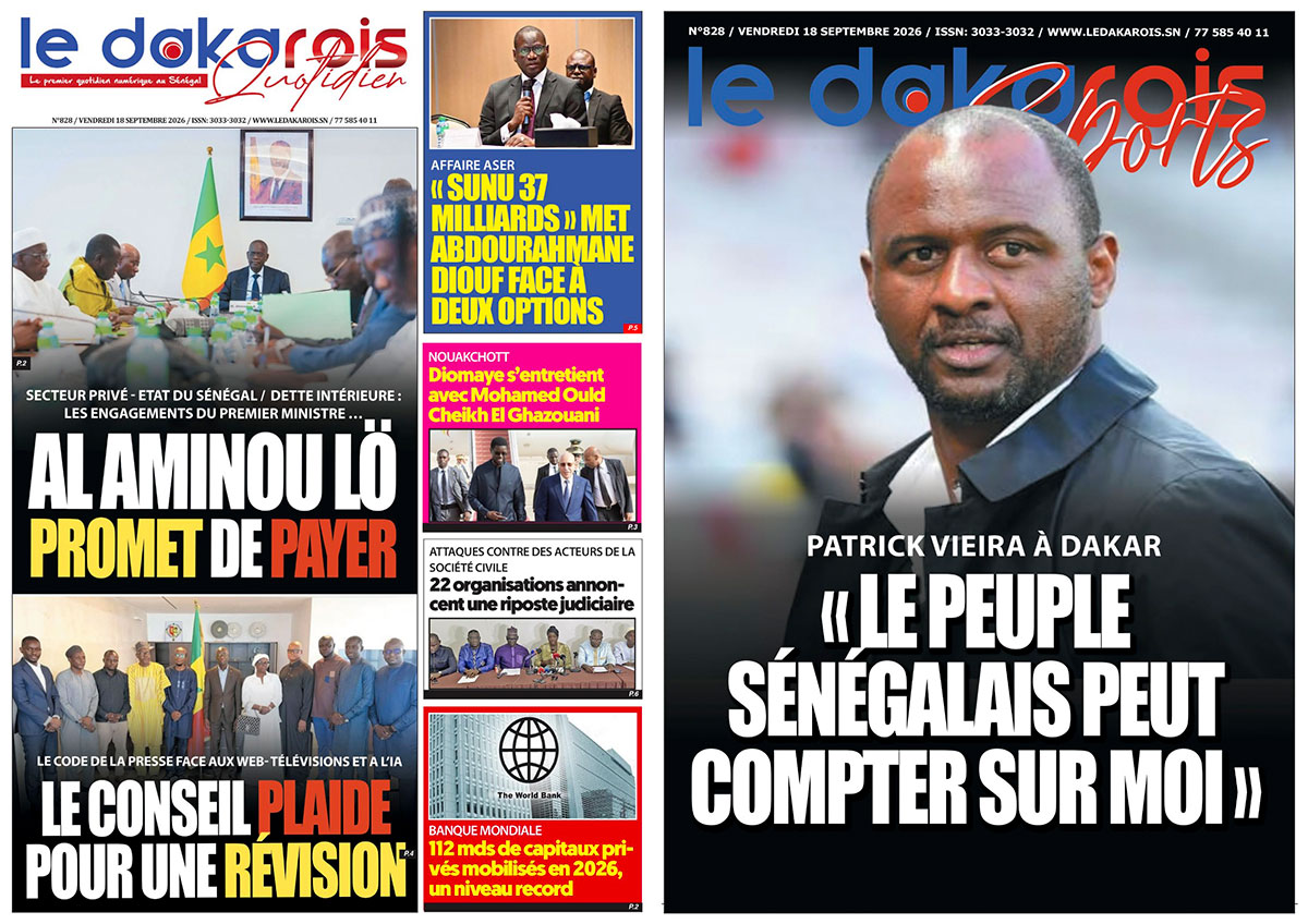 Le Dakarois Quotidien & Le Dakarois Sports N°828 – 18/09/2026